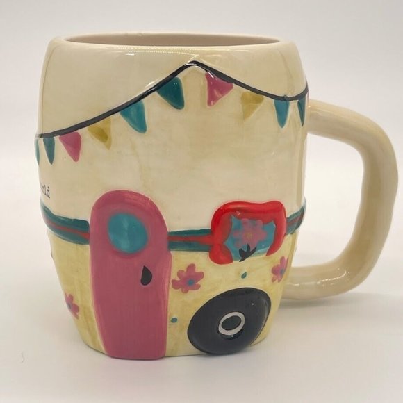 Camper Trailer - " see the world ", [3-D] Ceramic Coffee Cup Mug, VINTAGE‎ 4.5" - Picture 1 of 5